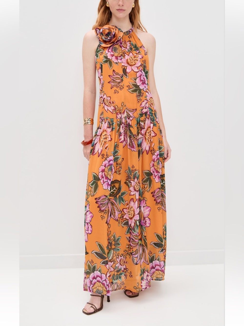 FARM Rio Wonderful Bouquet Orange Maxi Dress